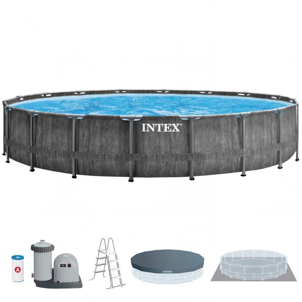 Piscina Desmontable Tubular Circular Pvc 549x122 Cm Gris Oscuro Intex Con Depuradora