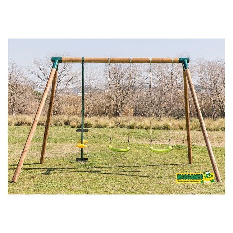 Columpio Triple De Madera Redonda Masgames Etna Xl + Asiento Cara A Cara