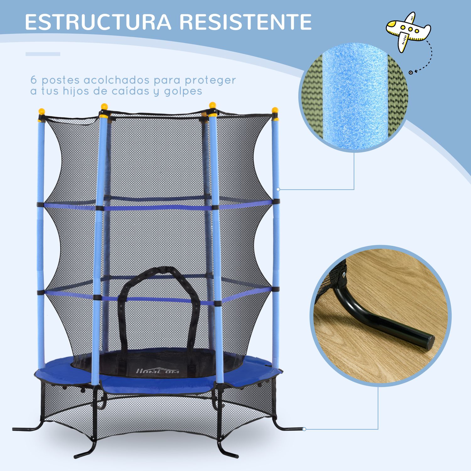 Cama Elástica Infantil Ø163 Cm Con Red De Seguridad Azul Homcom