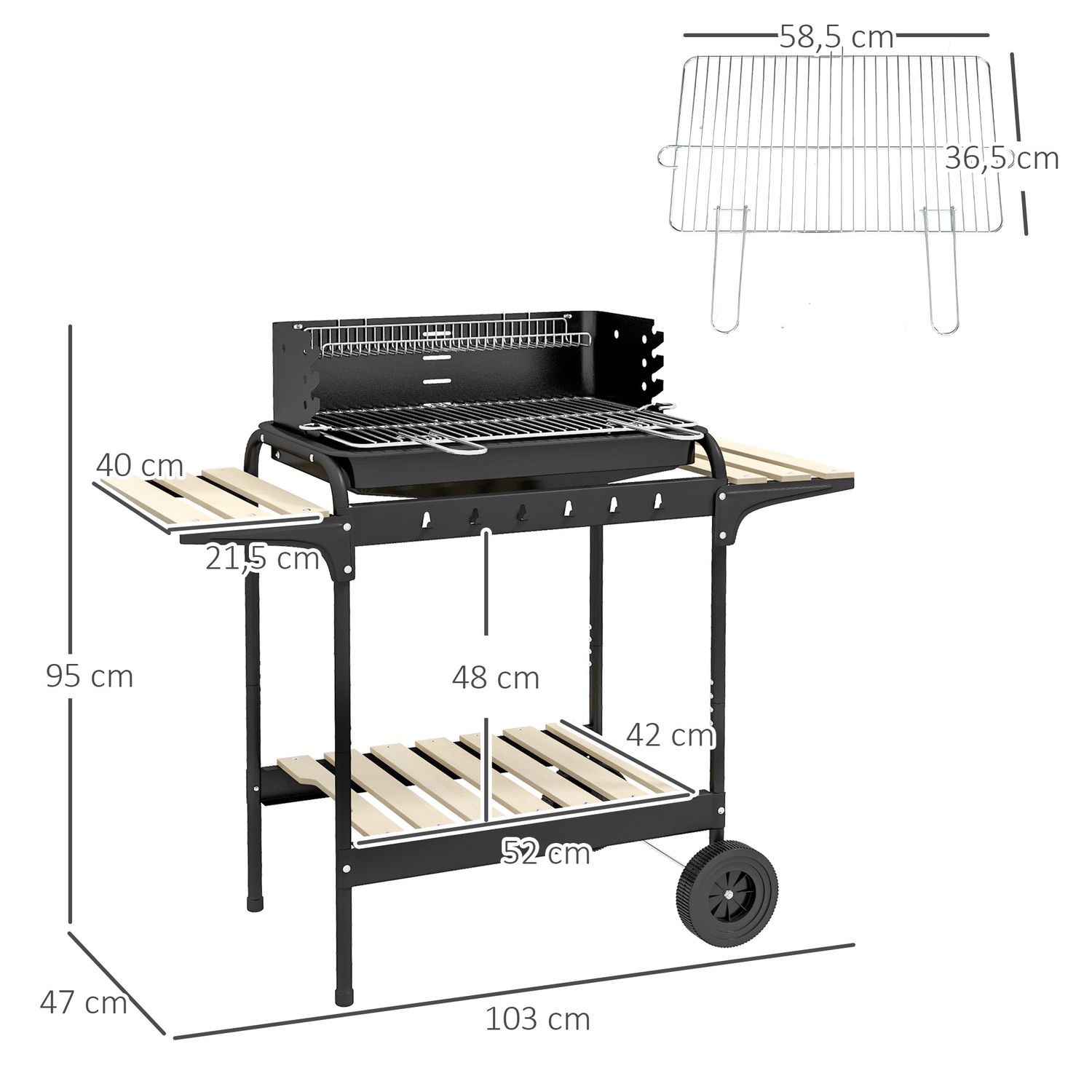 Barbacoa De Carbón Outsunny Metal Pino, 103x47x95 Cm, Negro