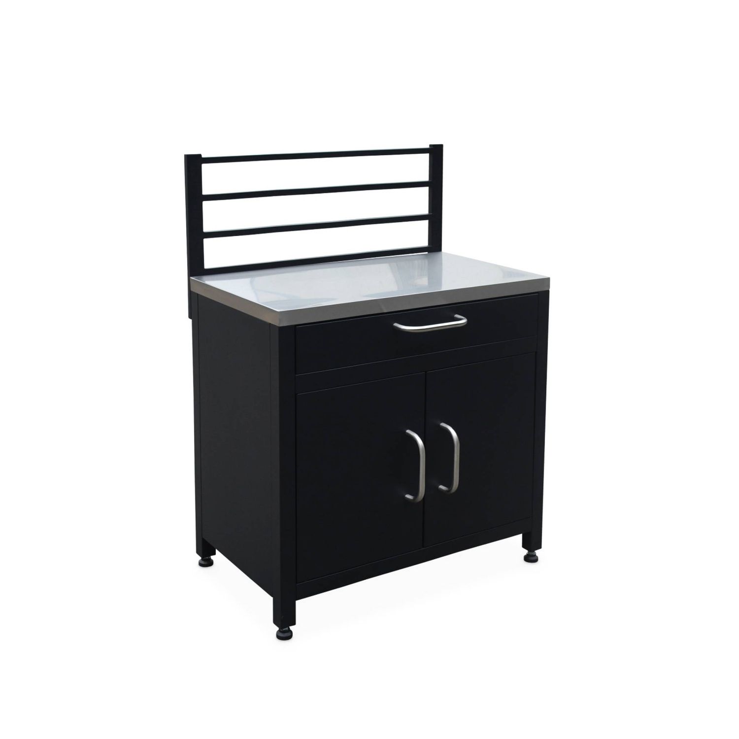 Cocina Exterior De Acero 1 Cajón Y 2 Puertas, 80cm, Negro