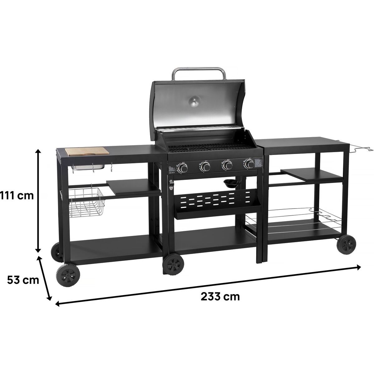 Barbacoa De Gas Para Cocina Exterior - 12 Kw - 4 Fuegos - Negro