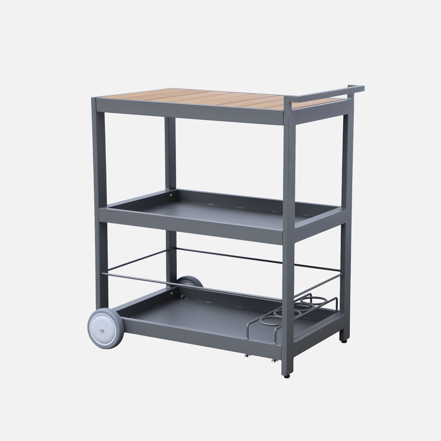 Mesa Exterior De Aluminio Con Ruedas Y Asa, 84cm, Antracita