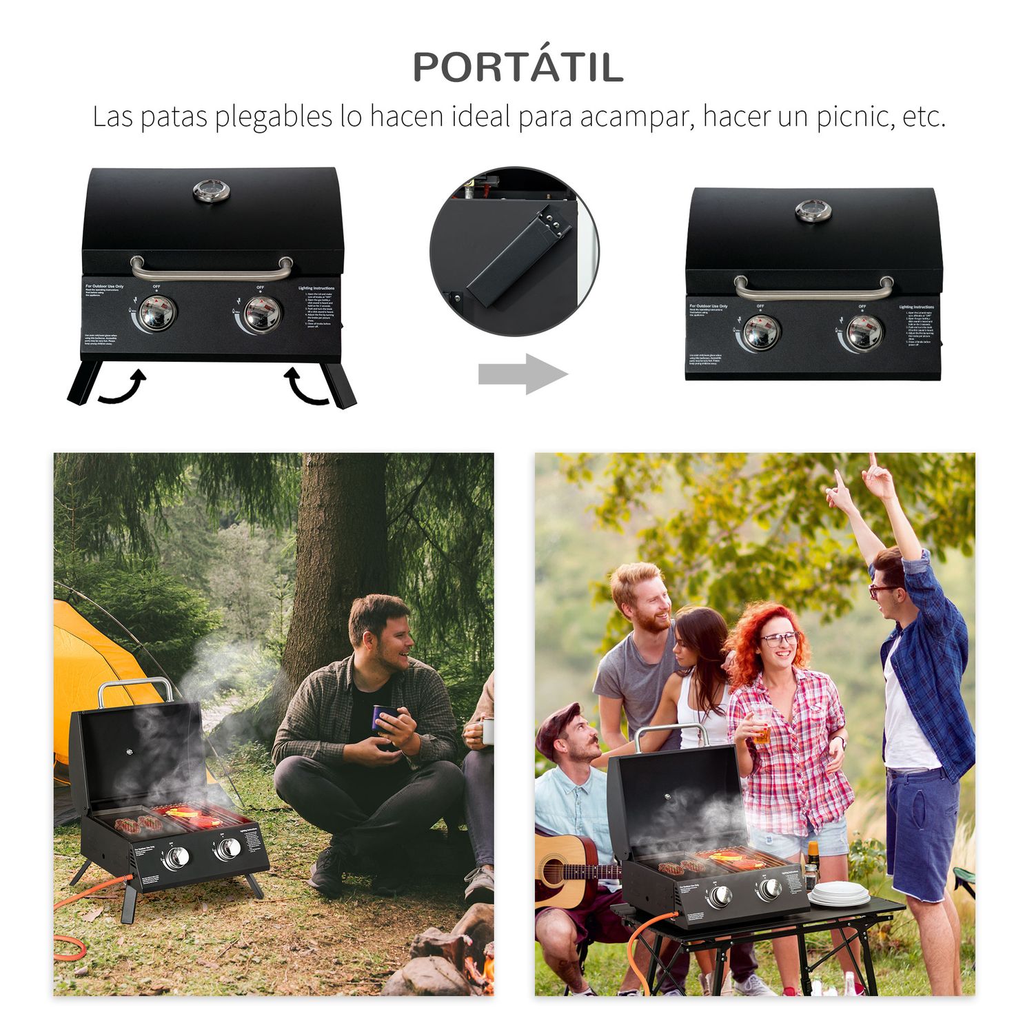 Barbacoa De Mesa A Gas De Acero A Carbono 55x46,5x41cm-outsunny.negro