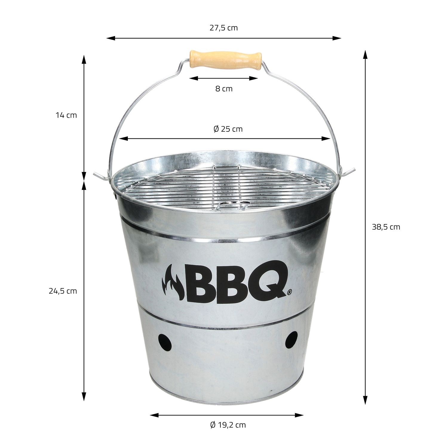 Cubo Grill Con Rejilla Y Asa De Transporte Ø25cm Plata Ecd Germany