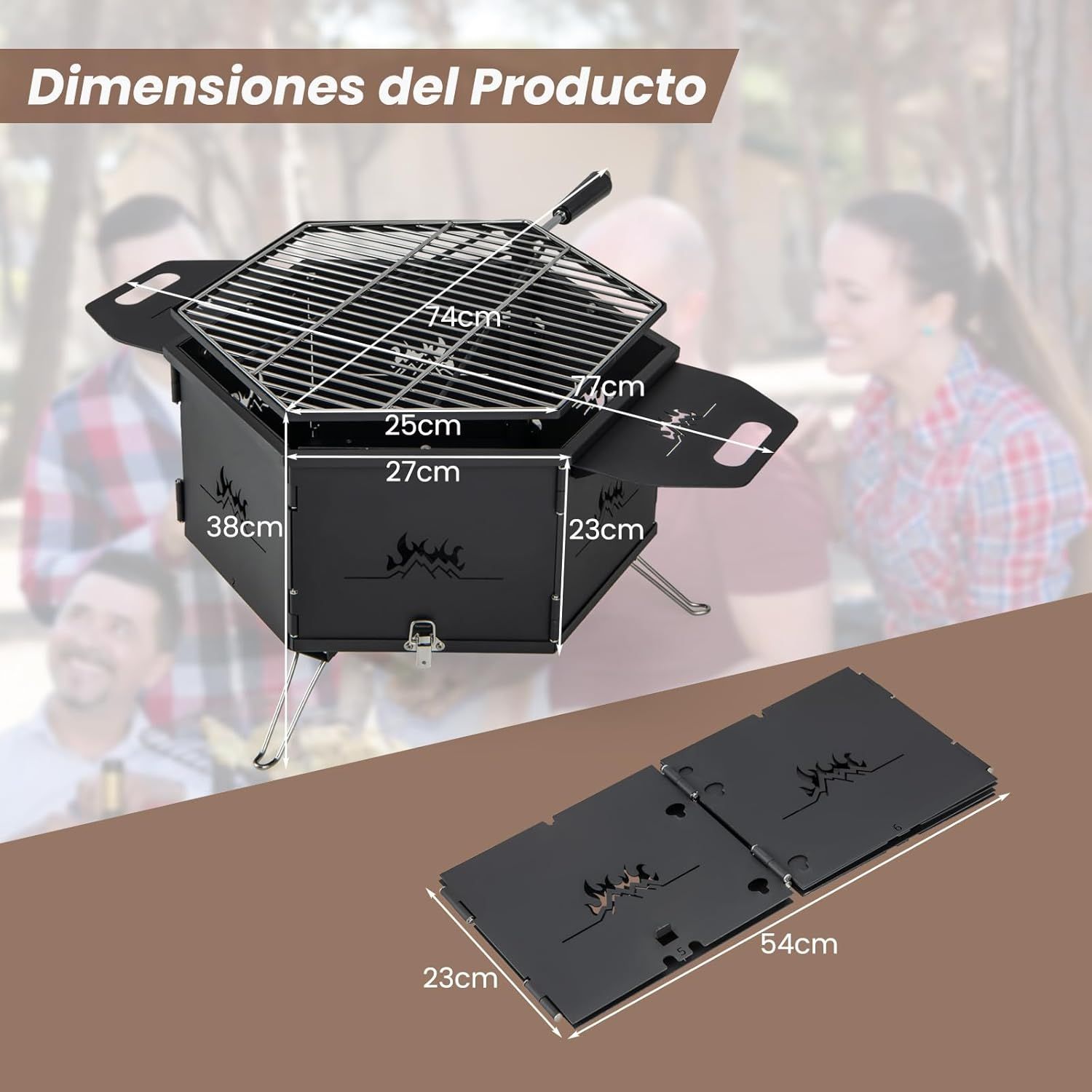 Barbacoa Carbon Grande Barbacoas De Carbon Y Leña Con Cuerpo Y Patas Plegables Costway 77 X 74 X 38 Cm