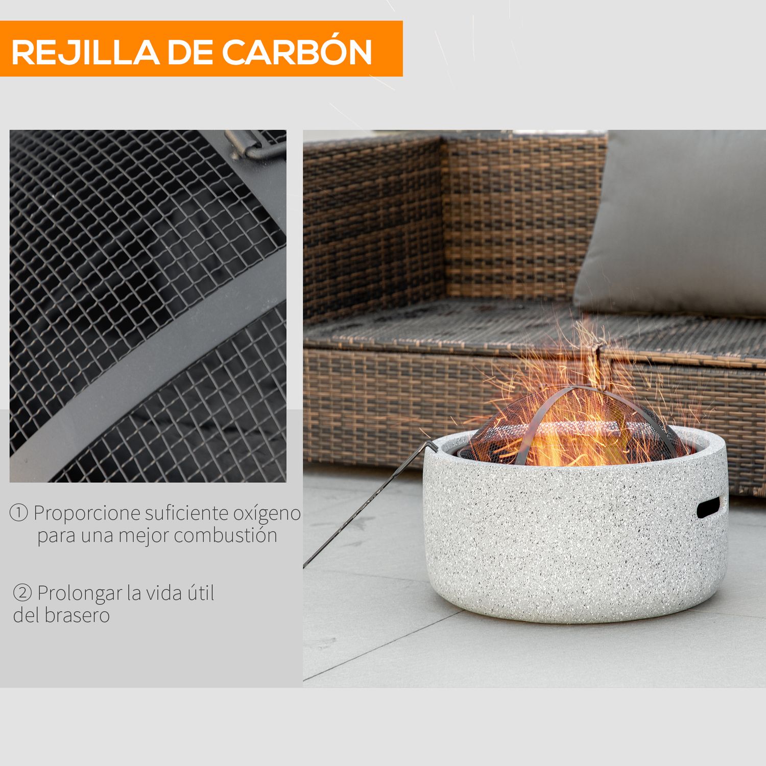 Brasero Exterior De Metal Ø45x34 Cm-outsunny. Gris