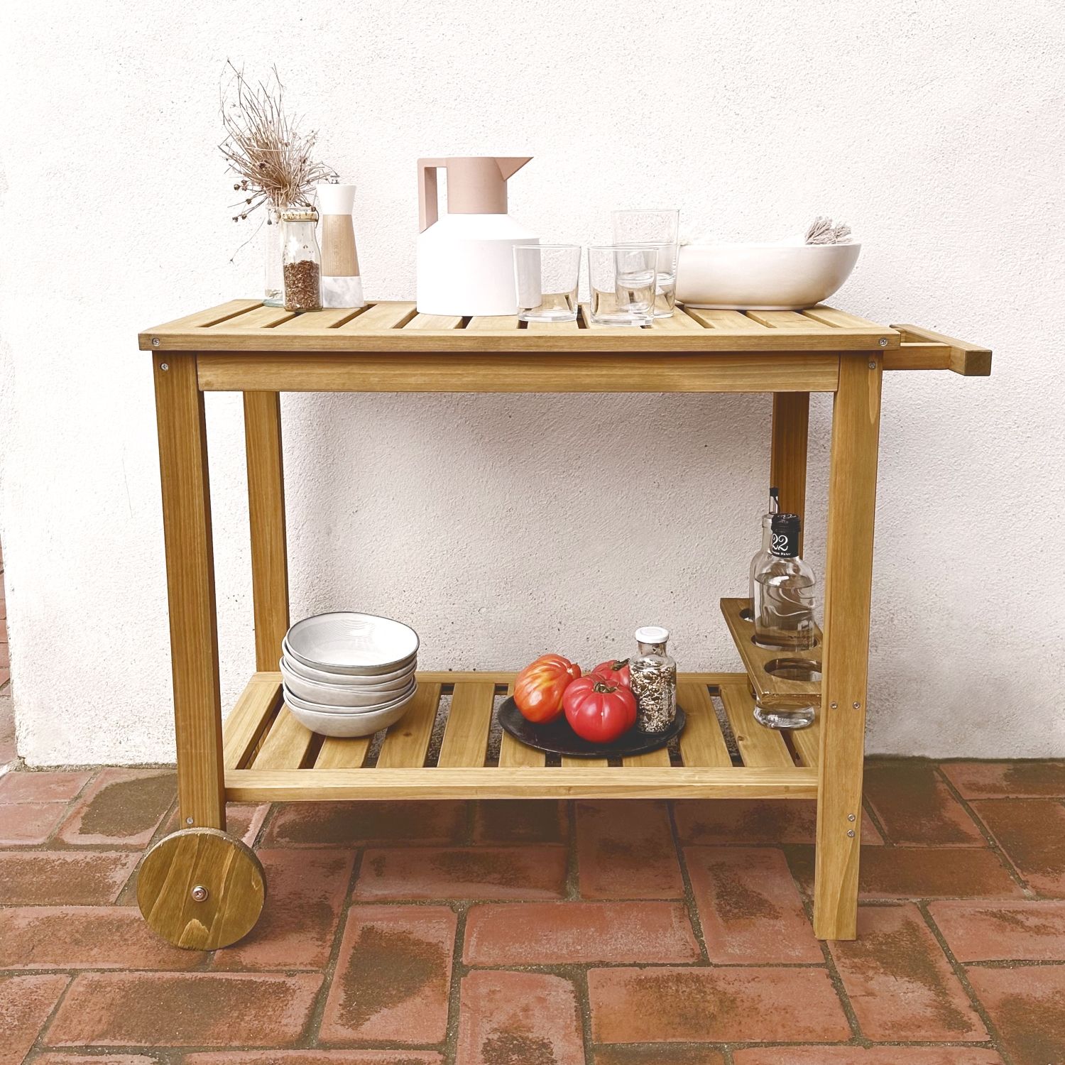 Aparador De Barbacoa De Madera Con Ruedas, Madera