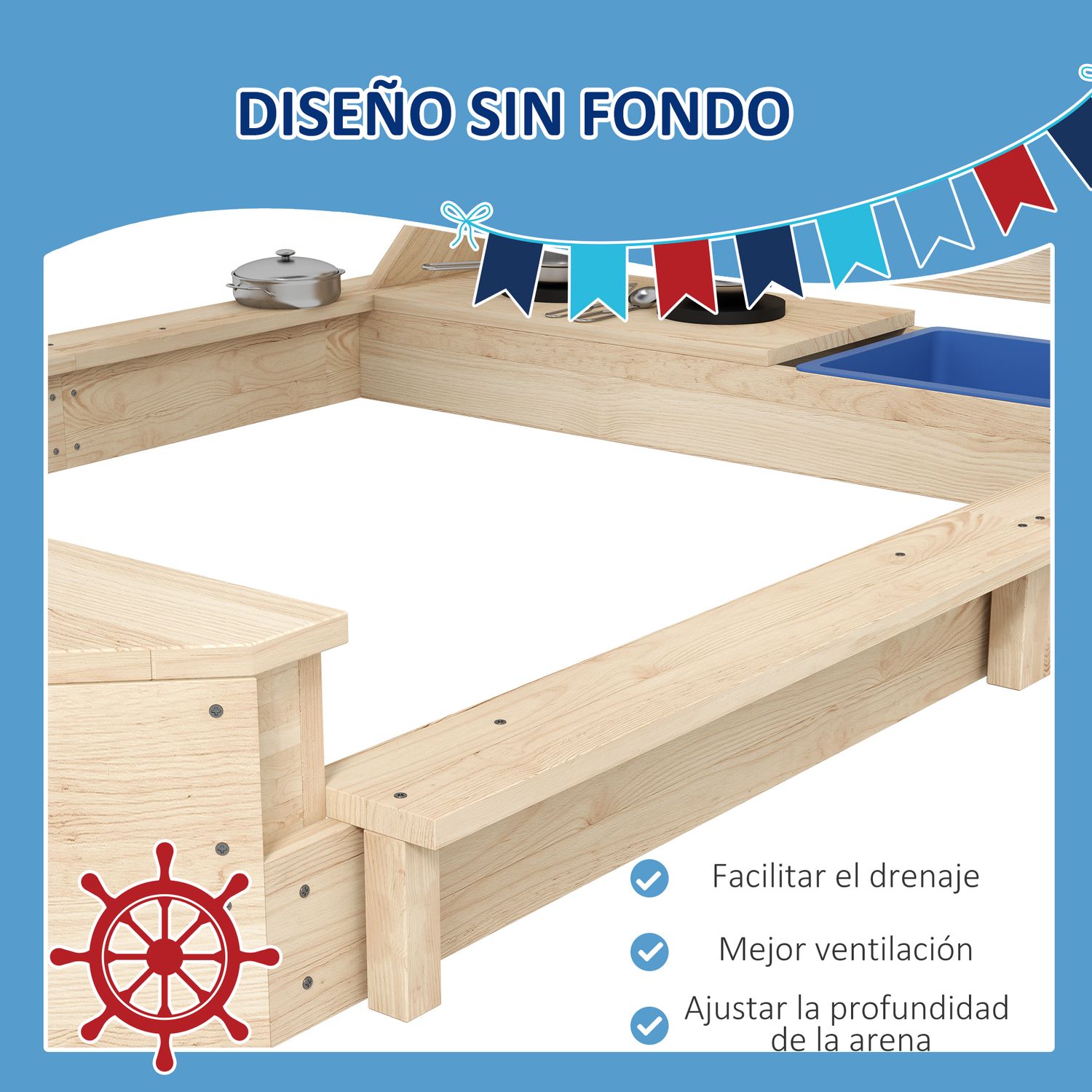 Arenero Para Niños Con Toldo Juguetes De Cocina Natural Outsunny