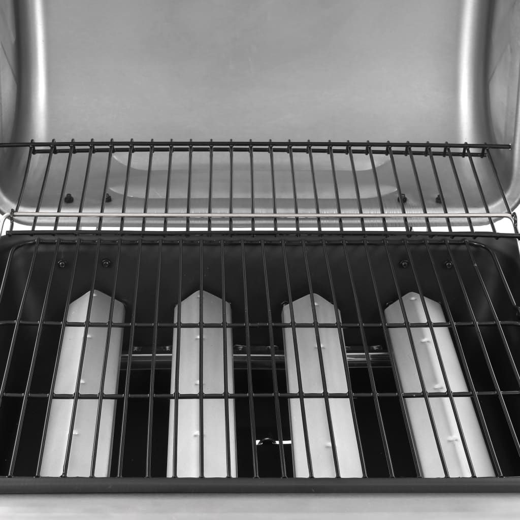 Barbacoa De Gas Con 4 Fogones Negro Y Plateado Vidaxl