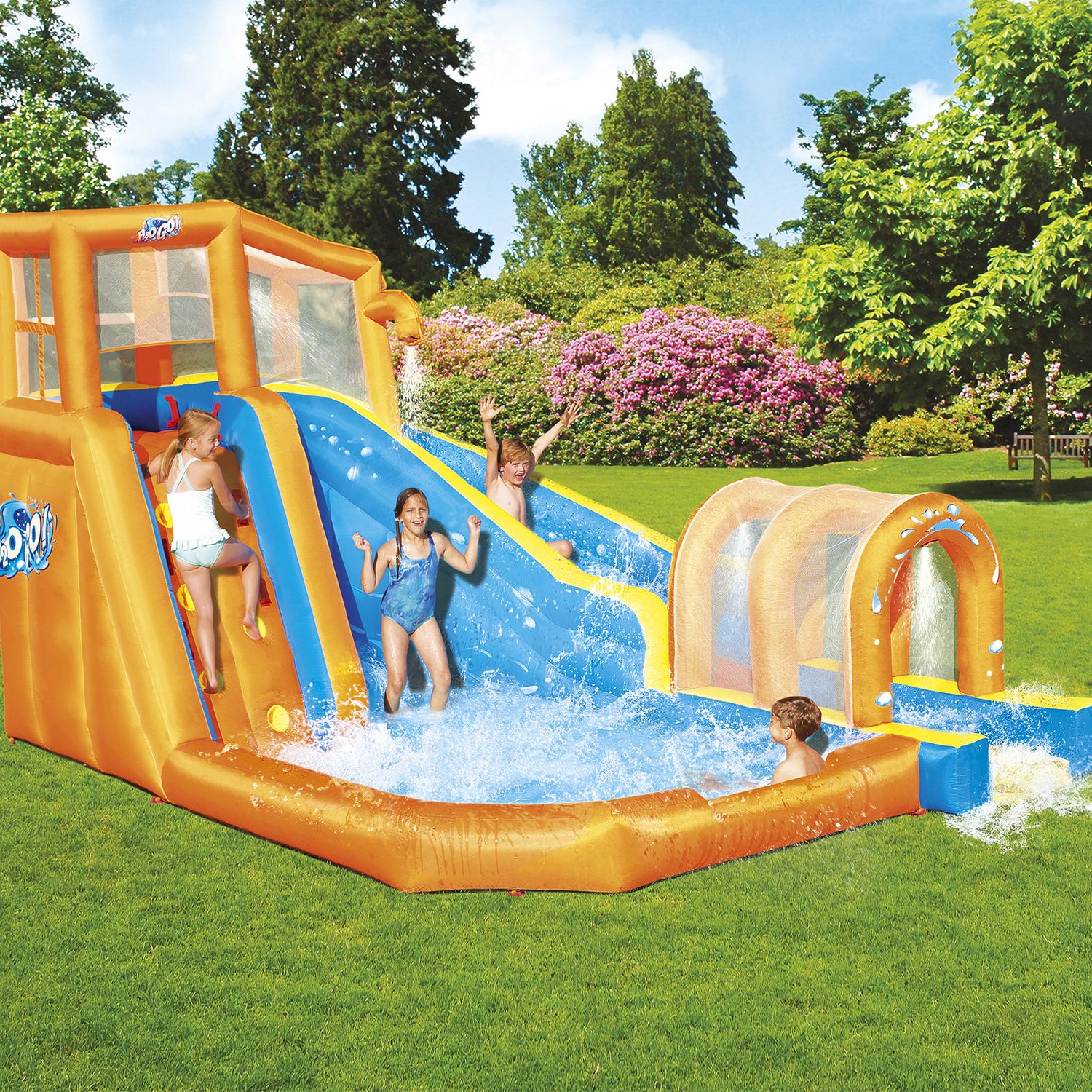 Castillo Hinchable Acuático Bestway Huricane Tunnel Blast Mega Parque 420x320x260 Cm