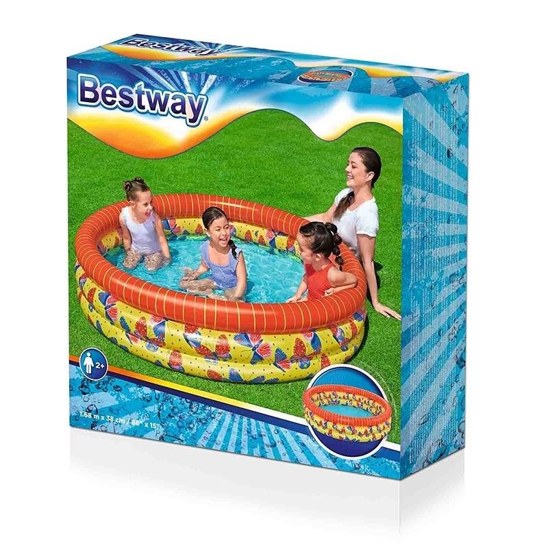 Bestway Piscina Hinchable Infantil 3 Aros Mariposas 168x38 Cm +2 Años Jardin 51202