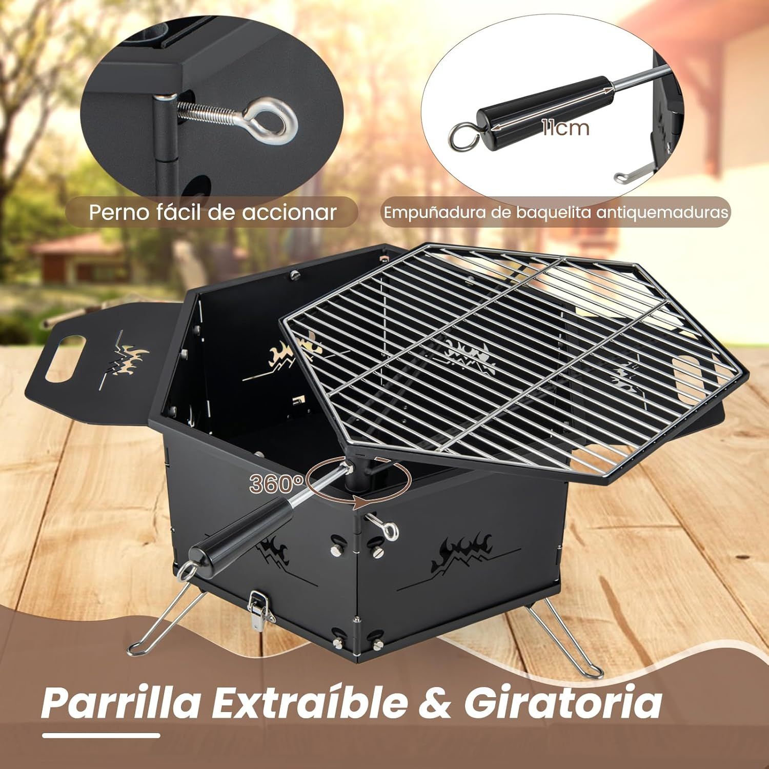 Barbacoa Carbon Grande Barbacoas De Carbon Y Leña Con Cuerpo Y Patas Plegables Costway 77 X 74 X 38 Cm