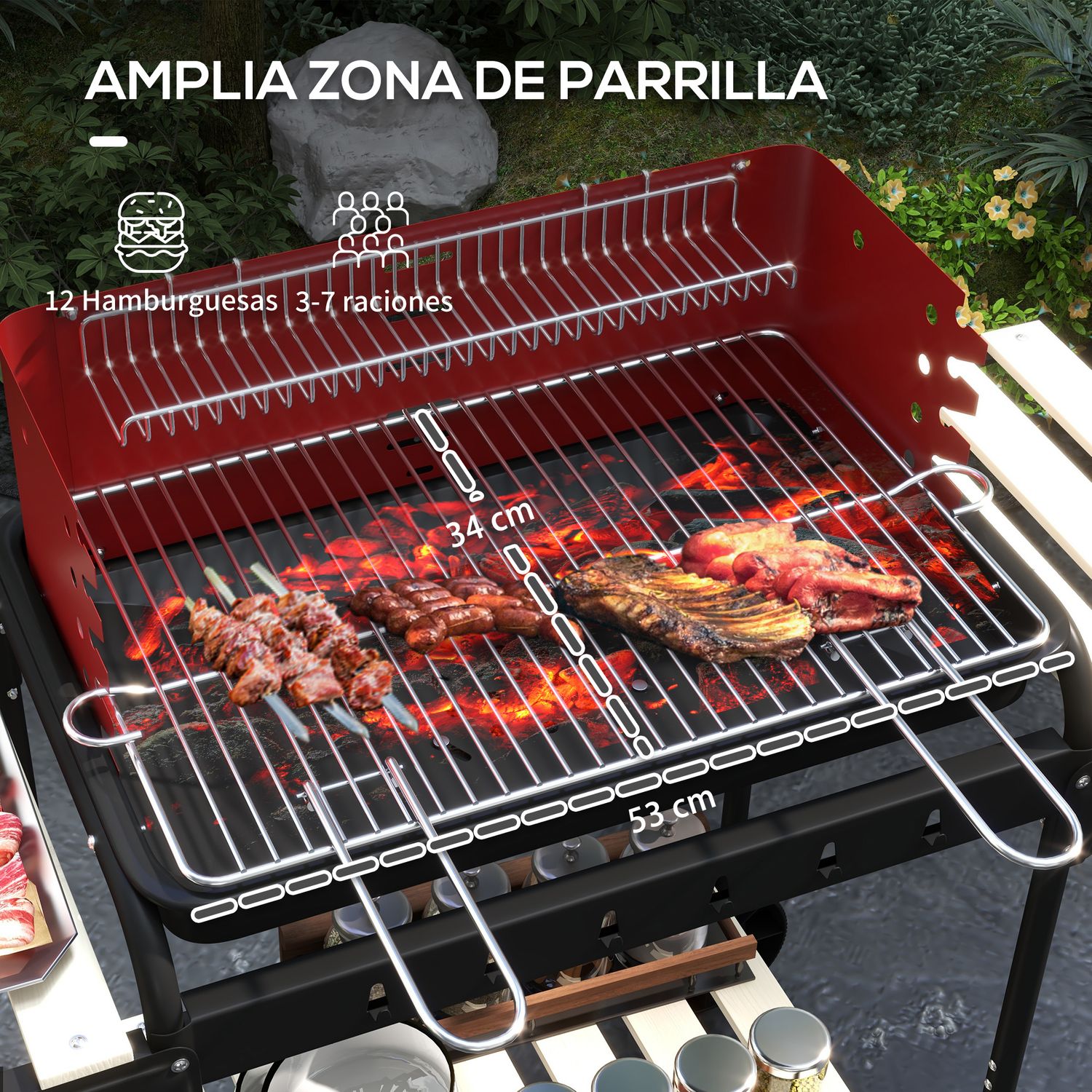 Barbacoa De Carbón Outsunny Metal Pino, 103x47x95 Cm, Rojo Y Negro