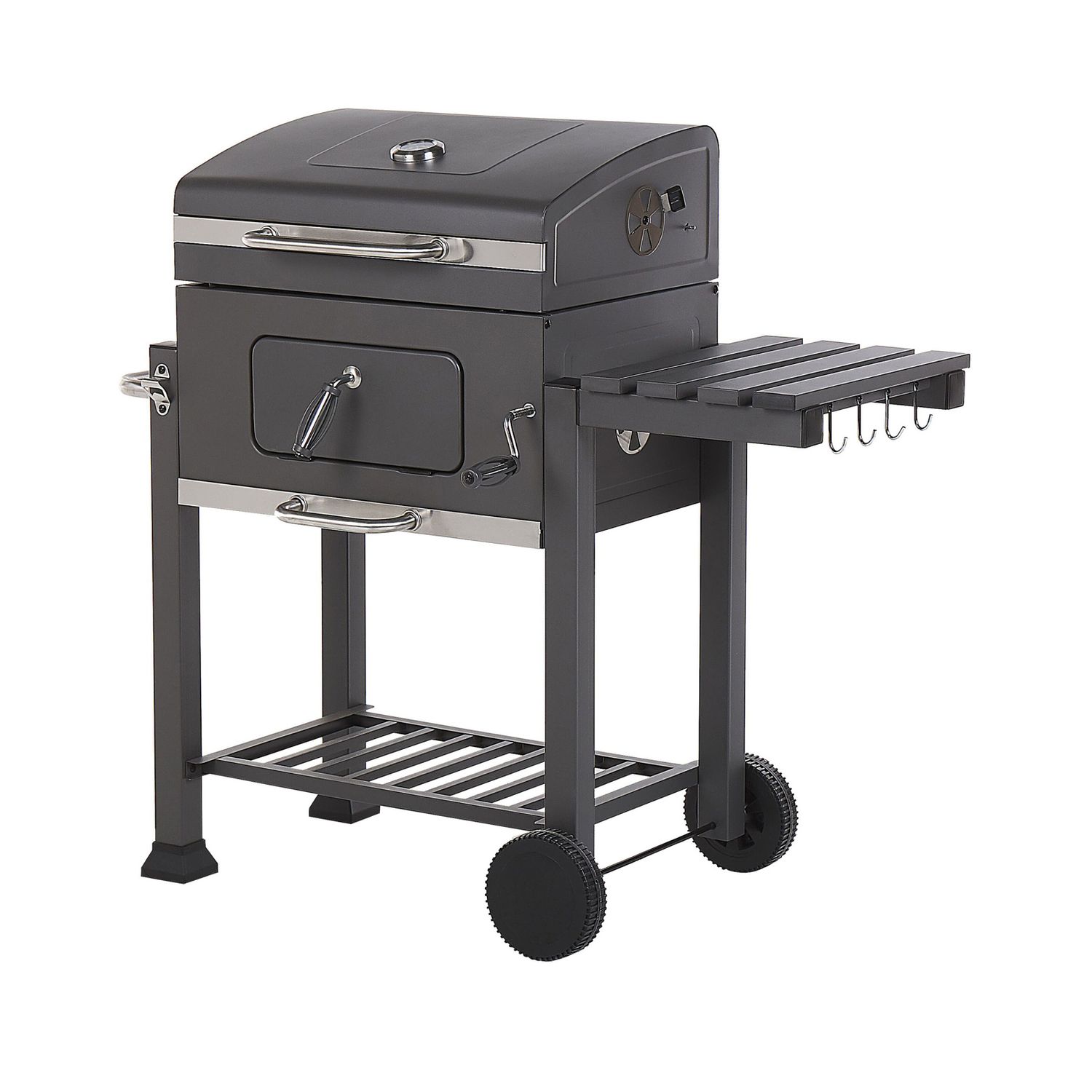 Barbacoa De Carbón Parrilla De Acero Gris Con Tapa Rejilla Ruedas 2 Estantes Termómetro Cenicero Extraíble Jardín Pavlof - Gris