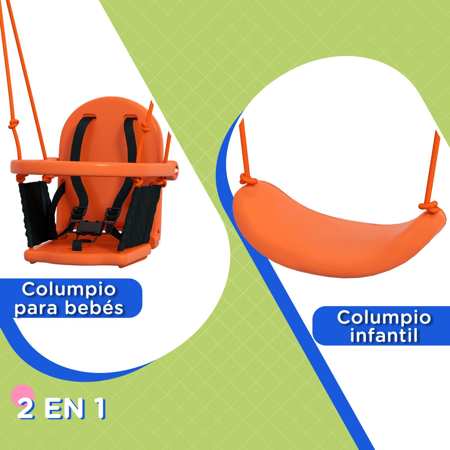 Columpio Infantil 2 En 1 Con Cinturón De Seguridad Outsunny Naranja