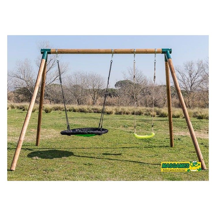 Columpio Doble De Madera Redonda Masgames Doble Plus Xl