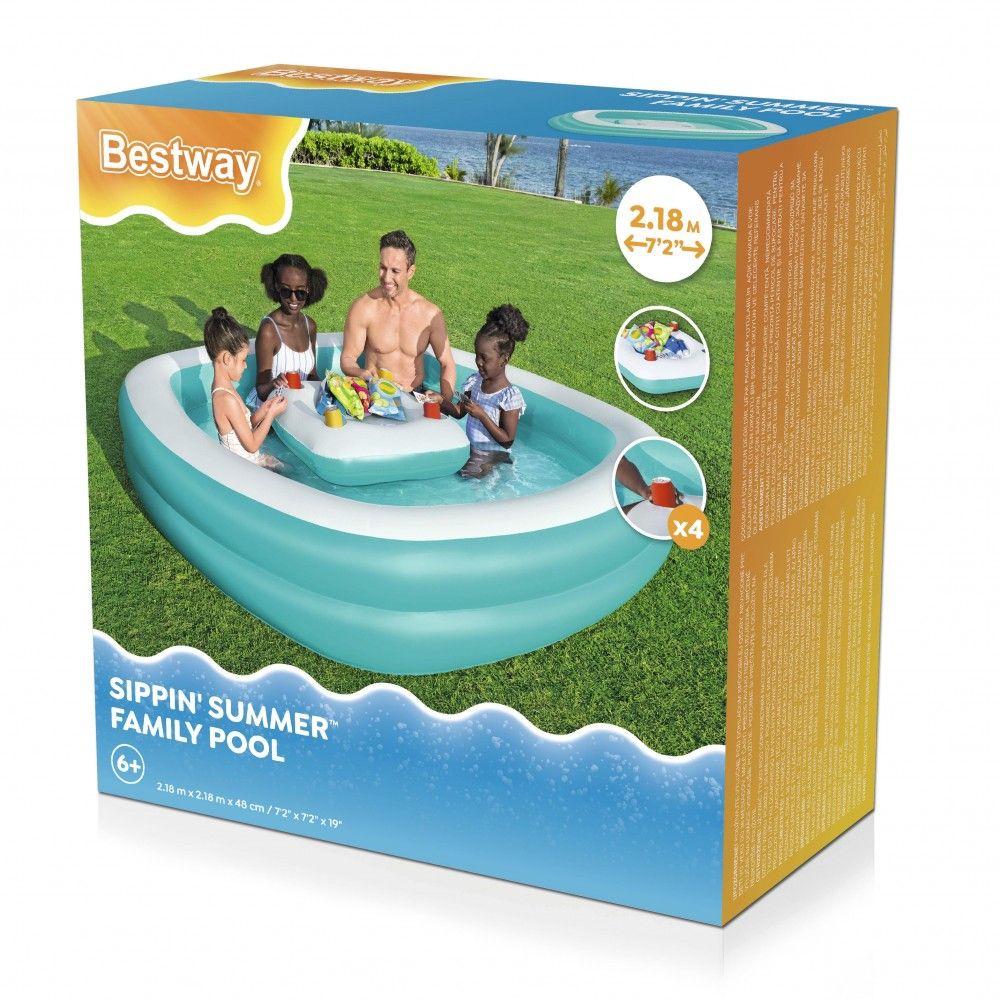 Bestway Piscina Hinchable Con Mesa Flotante 218x218x48 +6 Años Jardin 54446