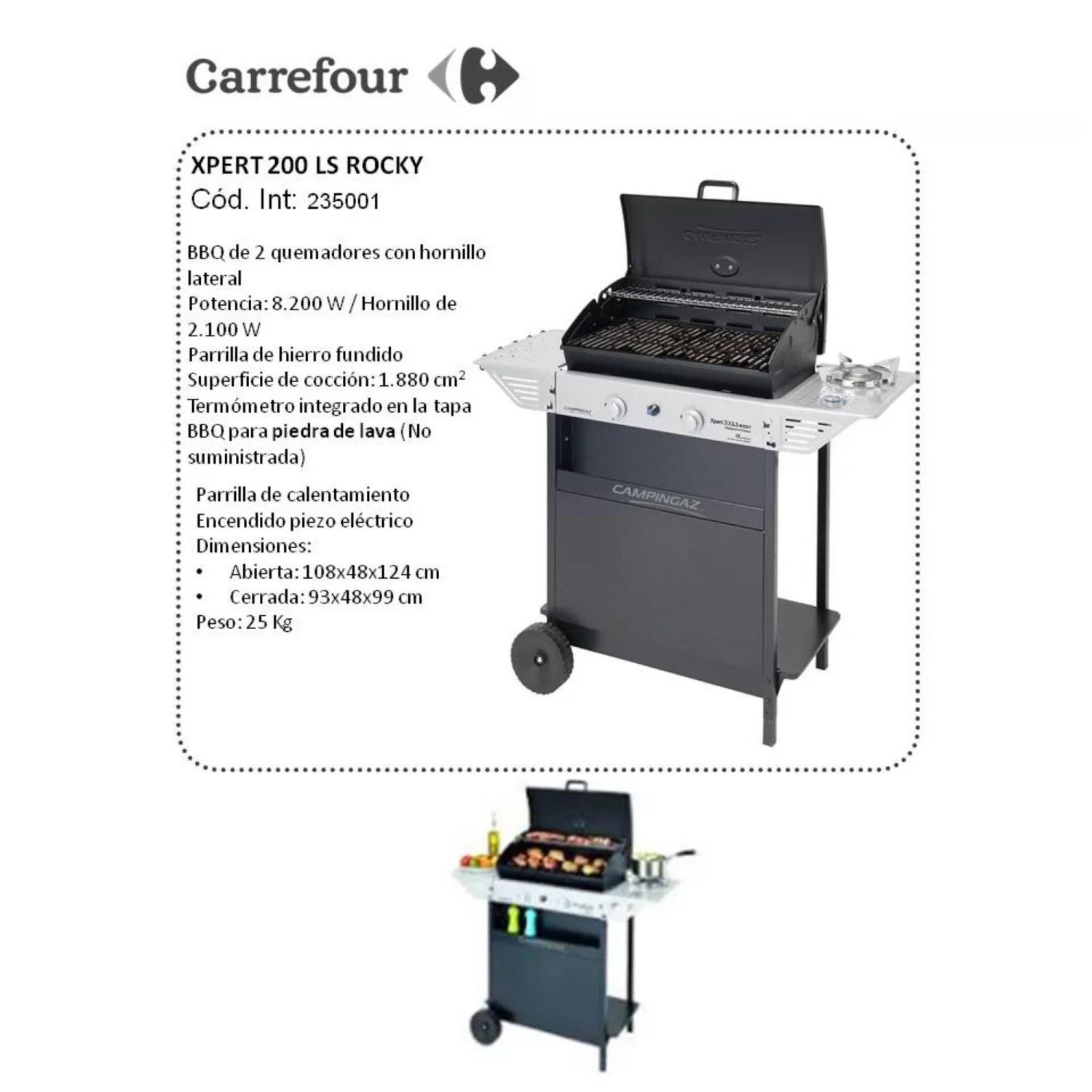 Barbacoa de Gas Xpert 200 LS Rocky con 2 Fuegos