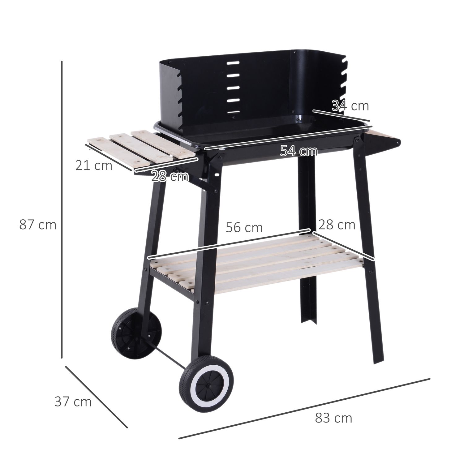 Barbacoa De Carbón Bbq Con Ruedas Y Estante Outsunny 83x37x87cm Negro