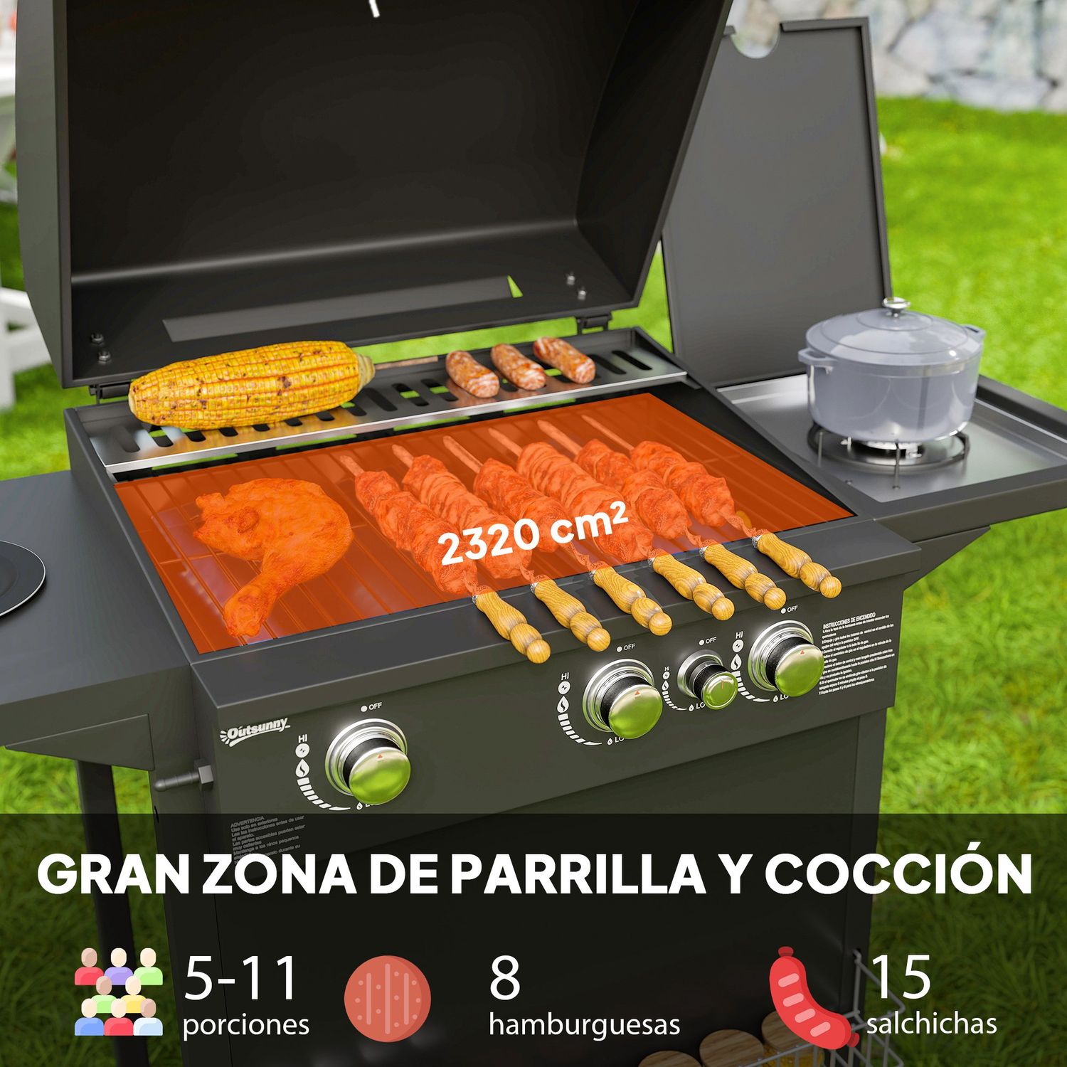 Barbacoa De Gas De Acero Abs 123x57x98 Cm-outsunny. Negro
