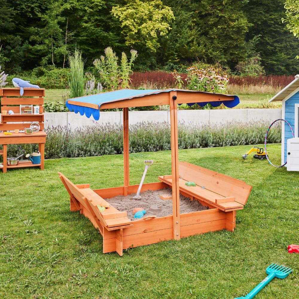 Arenero Techado Infantil Home Deluxe Buddelkiste 110  X 110  X 110 Cm - Natural / Azul