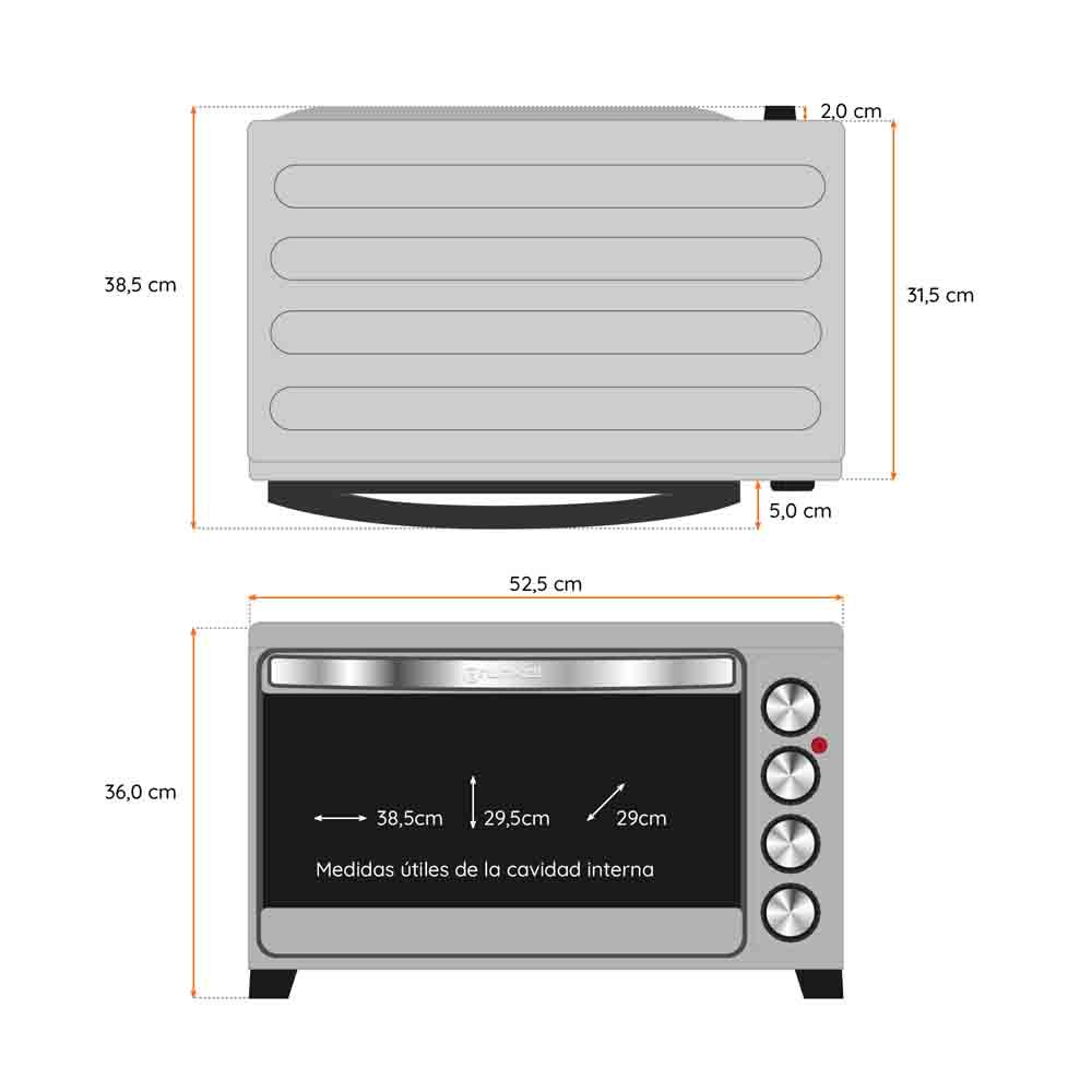 Horno Eléctrico Multifunción De Sobremesa  De 38l - Hr-38silver - 2000w - Gris