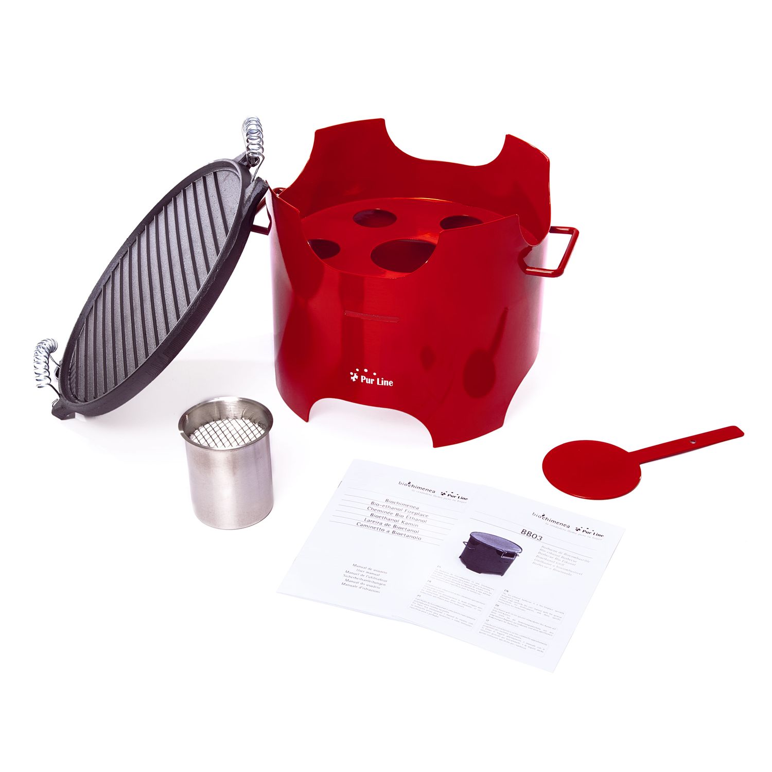 Barbacoa De Etanol 0.5l En Acero Rojo Y Plancha Redonda De Hierro