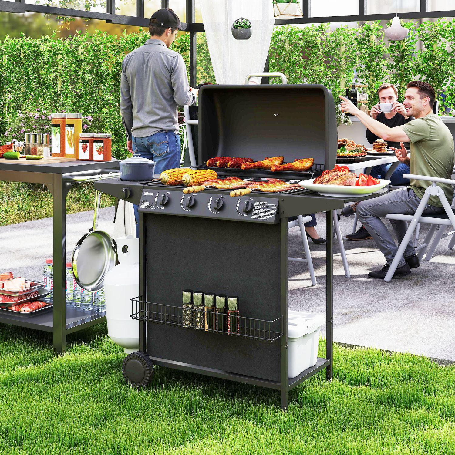 Barbacoa De Gas De Acero Abs 121x54x97 Cm-outsunny. Negro