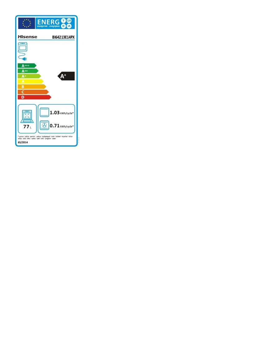 Horno Multifunción Hisense BI64213E14PX, 3,5 kW, 77 L, Apertura Abatible, 4 Funciones de Cocción, Eficiencia A+ - Inox