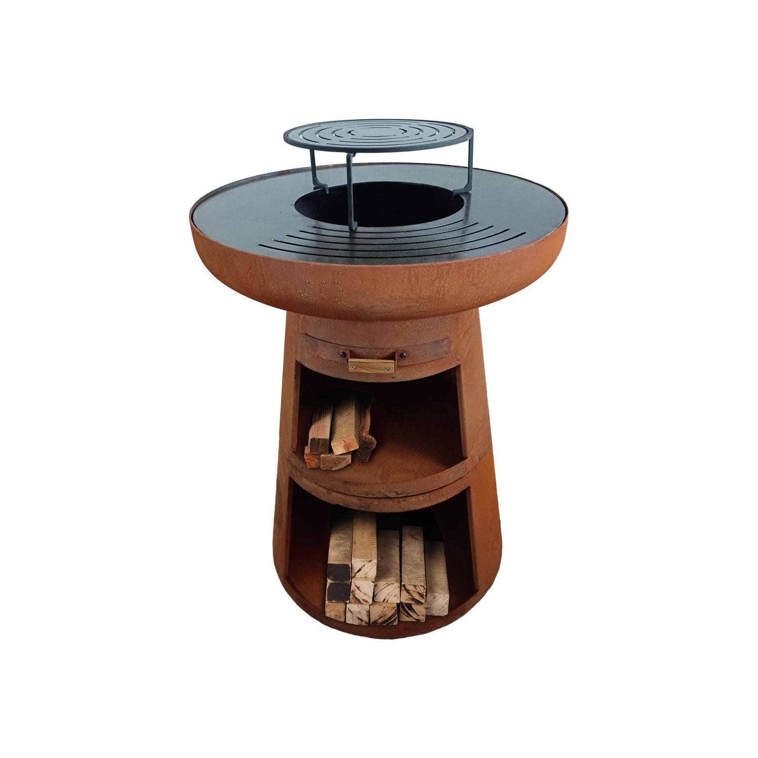 Barbacoa Redonda Con Plancha De Acero Redonda Y Grill