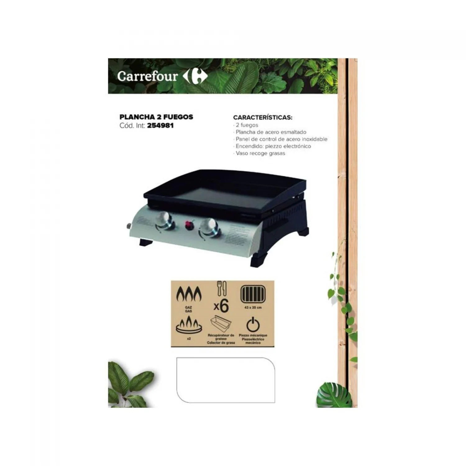 Plancha de gas con 2 fuegos