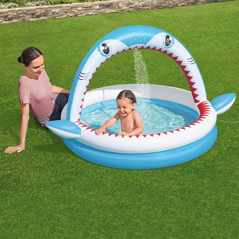 Bestway Piscina Hinchable Infantil 2 Aros Tiburon Aspersor 163x127x92 Cm +2 Años Jardin 53
