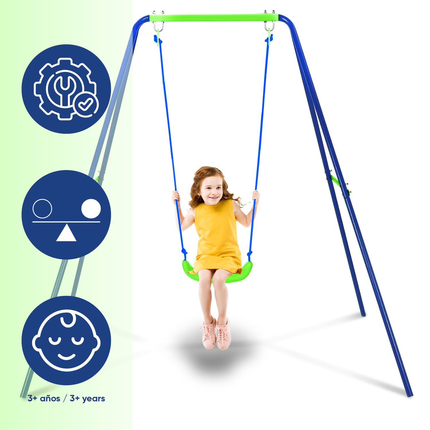 Columpio Infantil Para Jardín + 3 Años Juego Para Niños De Metal Outdoor Toys 142x142x180 Cm Carga Hasta 45 Kg