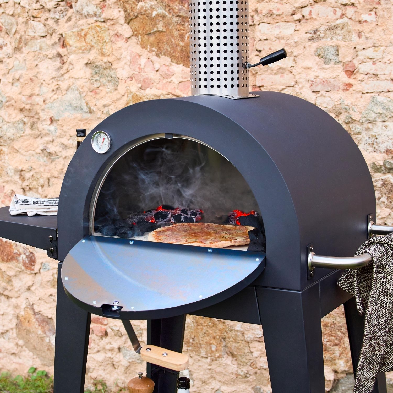 Horno De Pizza Exterior Con Mesa, Negro