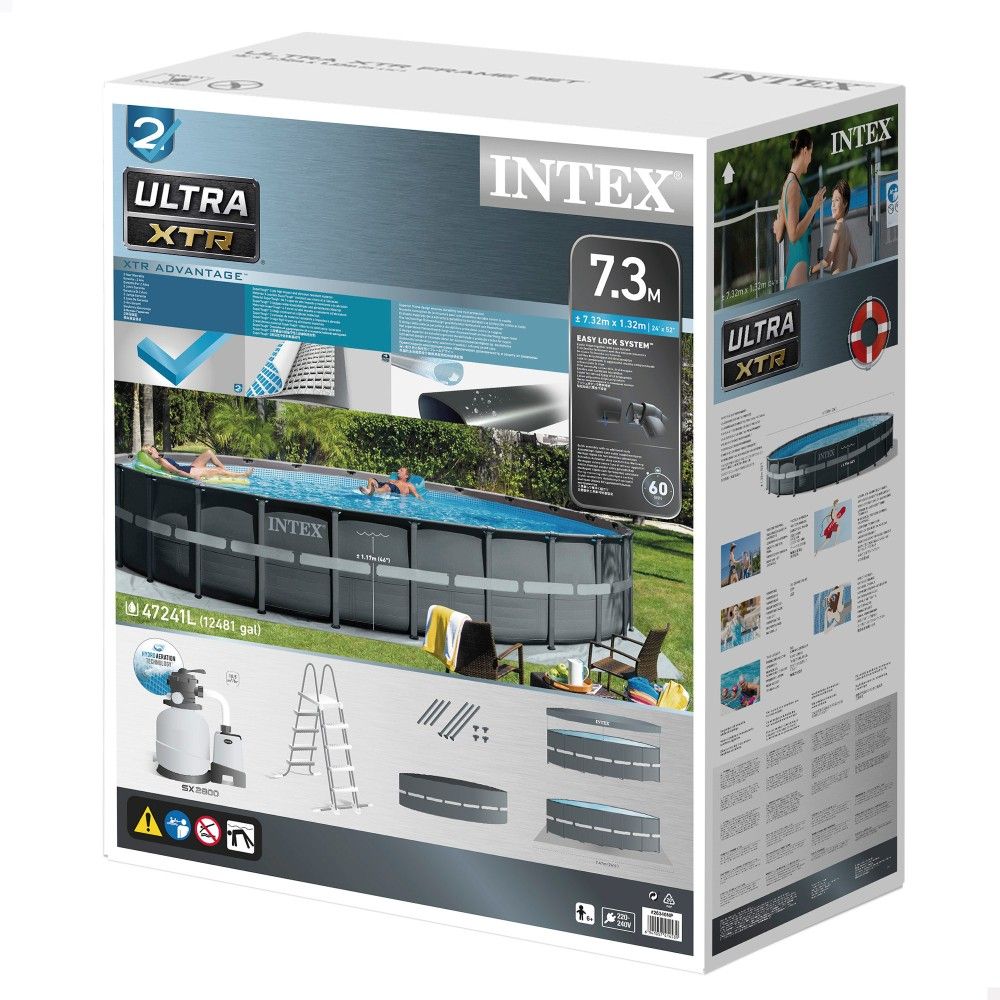 Piscina Desmontable Tubular Circular Pvc 732x132 Cm Gris Oscuro Intex Con Depuradora