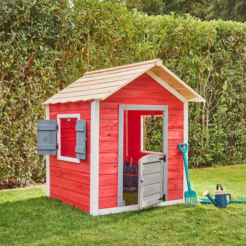 Caseta Madera Infantil Jardín 118,2  X 138  X 132,5 Cm - Rojo