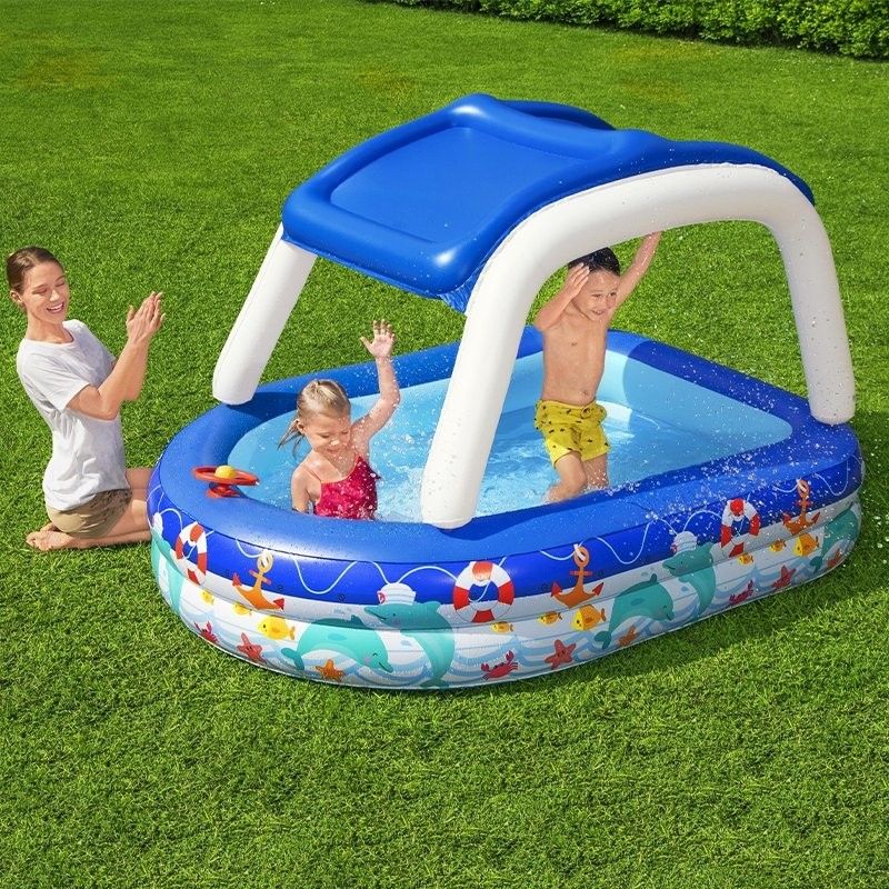 Bestway Piscina Hinchable Infantil Techo Desmontable Barco Con Volante 213x155x132 Cm +3 A