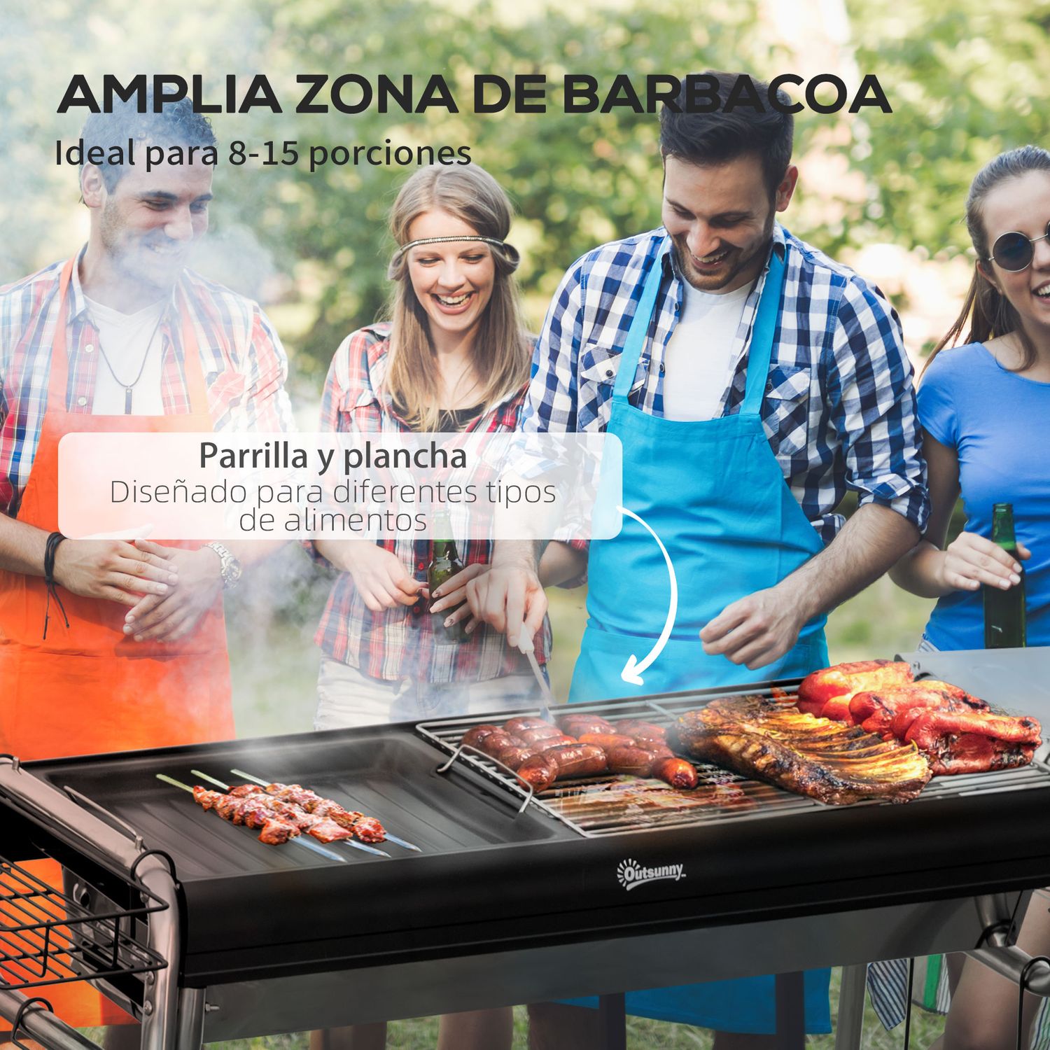 Barbacoa De Carbón Outsunny Acero Inoxidable Metal 96x61x72 Cm Negro