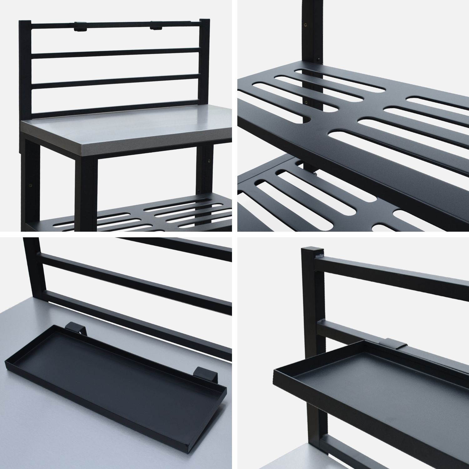 Cocina Exterior De Acero 2 Estantes, 80cm, Negro