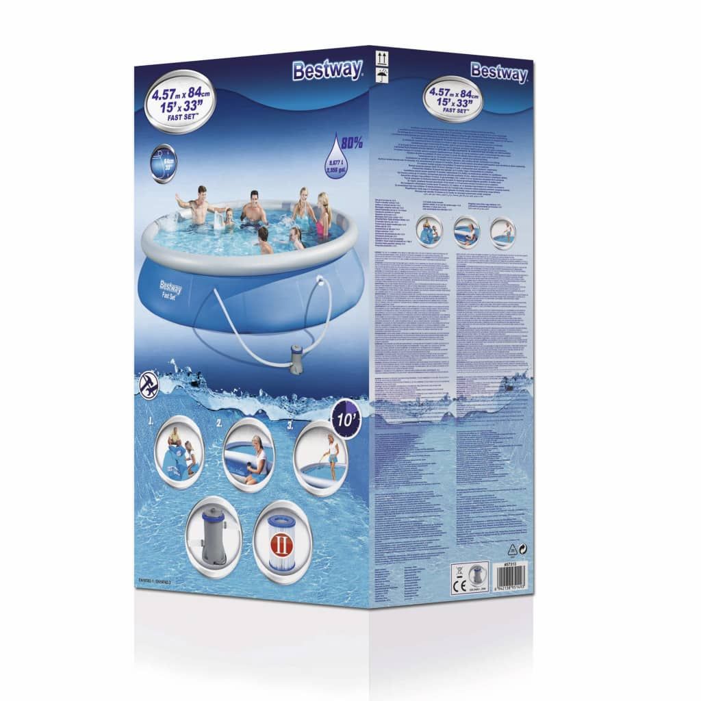 Vidaxl Piscina Hinchable Fast Set Bestway Con Bomba Azul Ø457x84 Cm