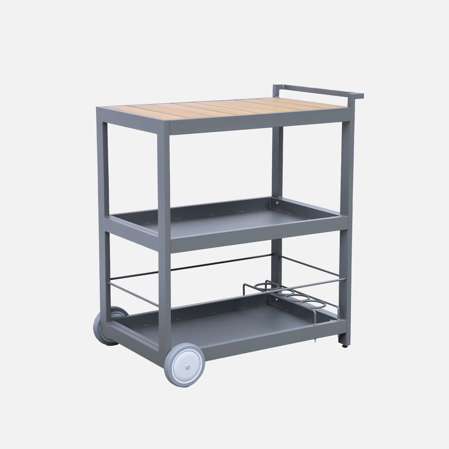 Mesa Exterior De Aluminio Con Ruedas Y Asa, 84cm, Antracita