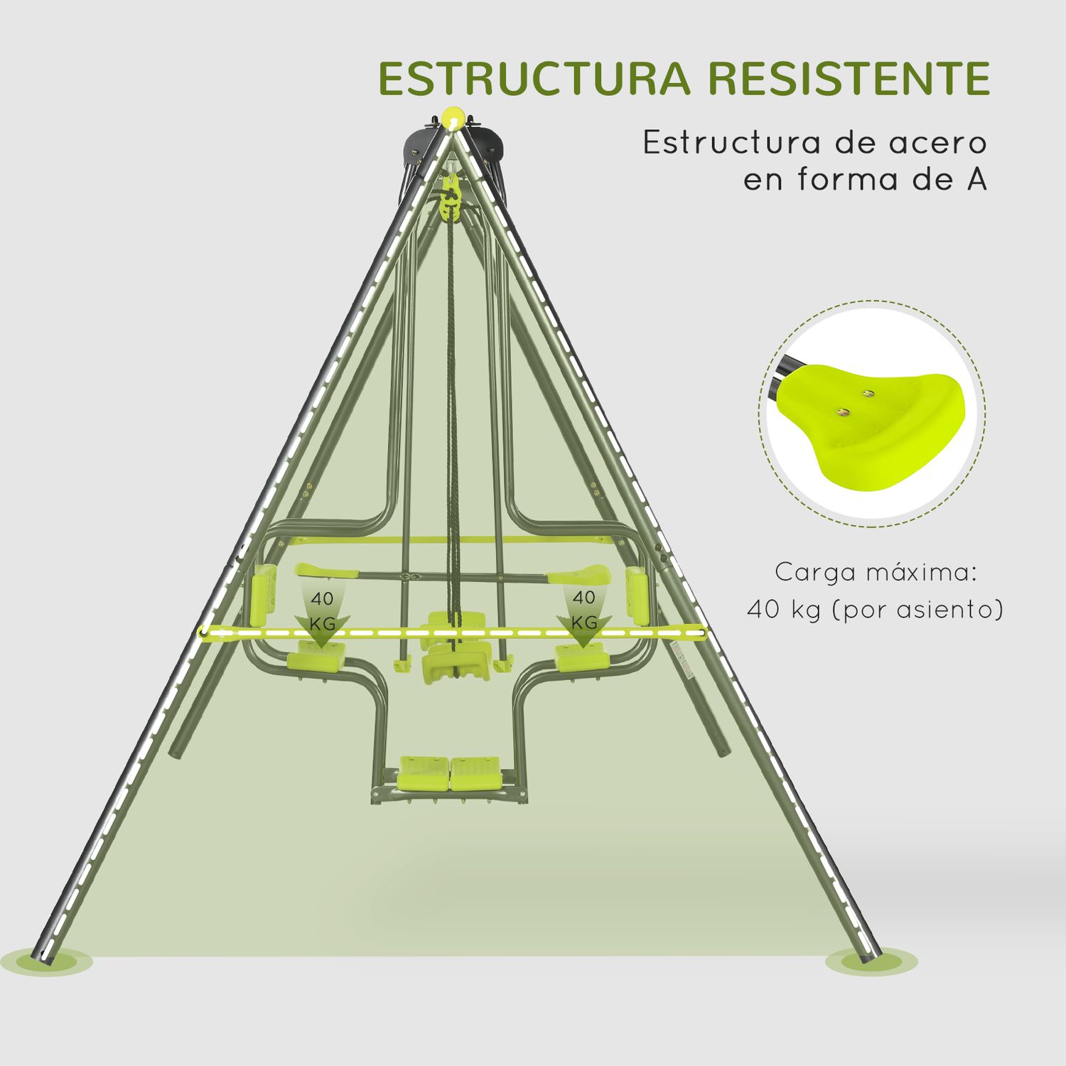 Juego De Columpio Infantil Outsunny Acero Pe 355x184x186 Cm Verde