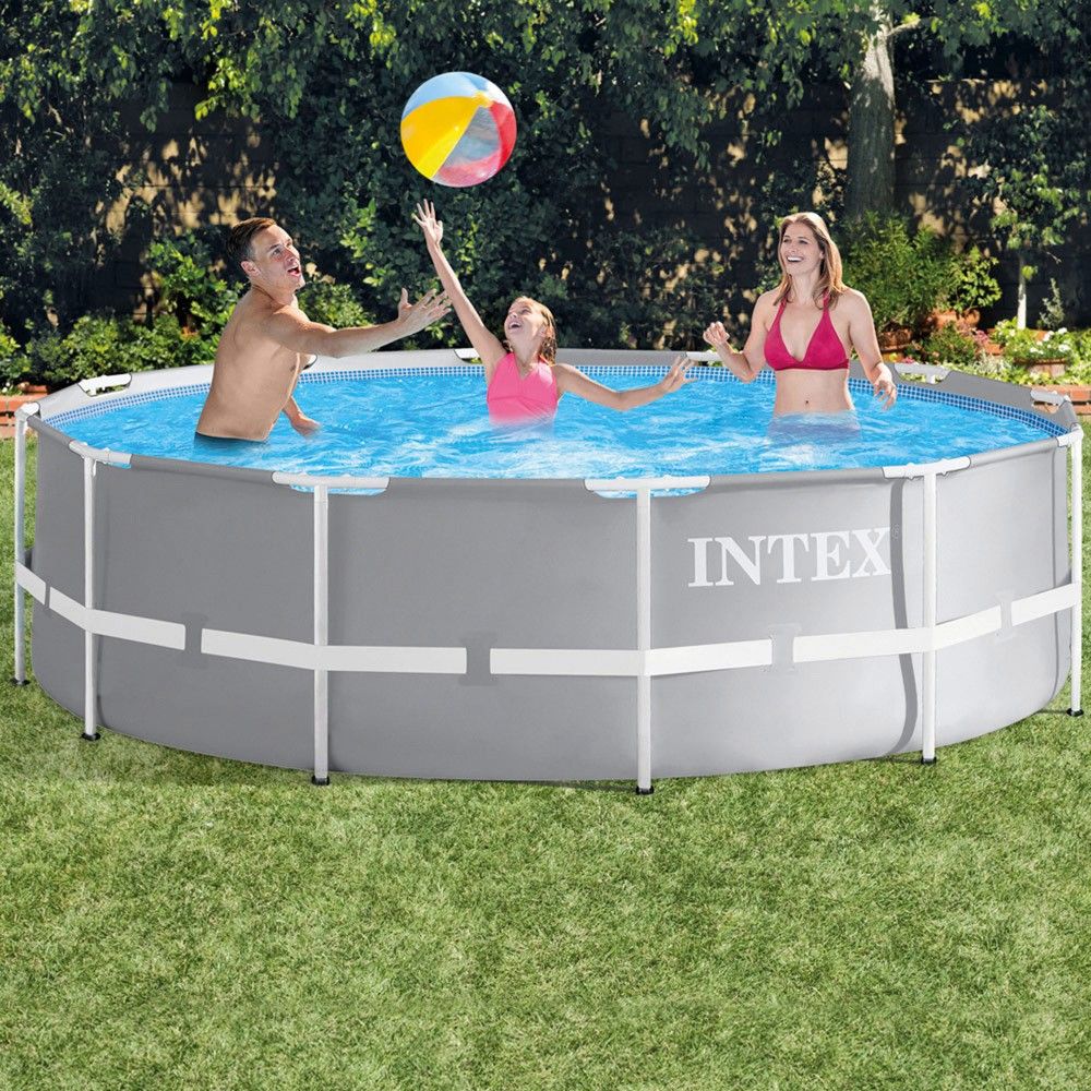 Piscina Desmontable Tubular Circular Pvc 366x99 Cm Gris Intex Con Depuradora
