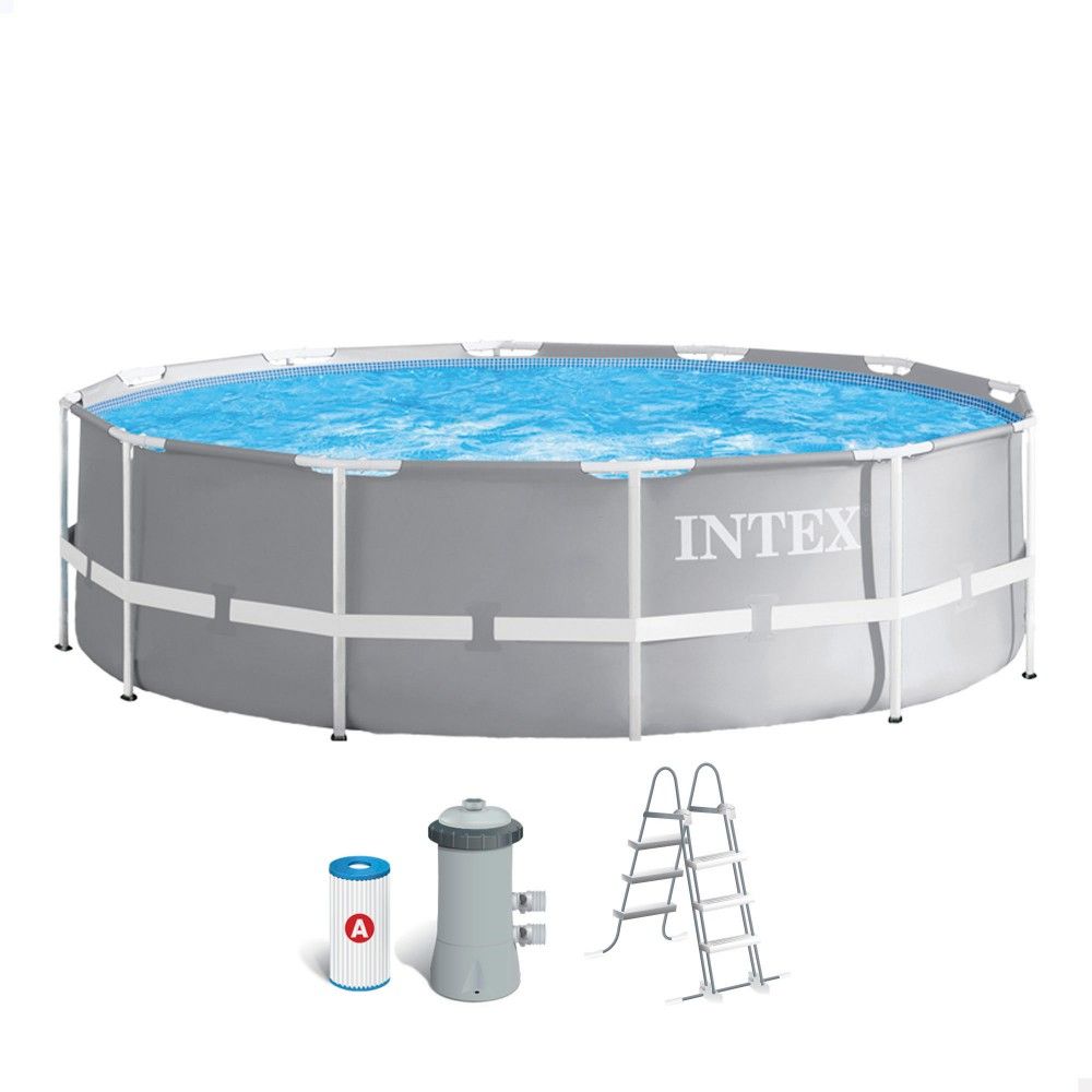 Piscina Desmontable Tubular Circular Pvc 366x99 Cm Gris Intex Con Depuradora