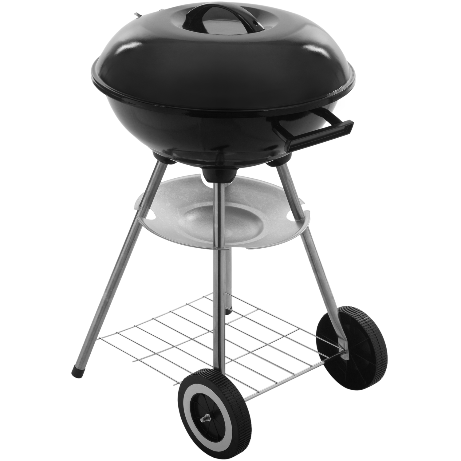 Primematik - Barbacoa De Carbón De 41x70 Cm Redonda Con Tapa Y Ruedas Bbq Grill Para Jardín Y Camping Kh51000