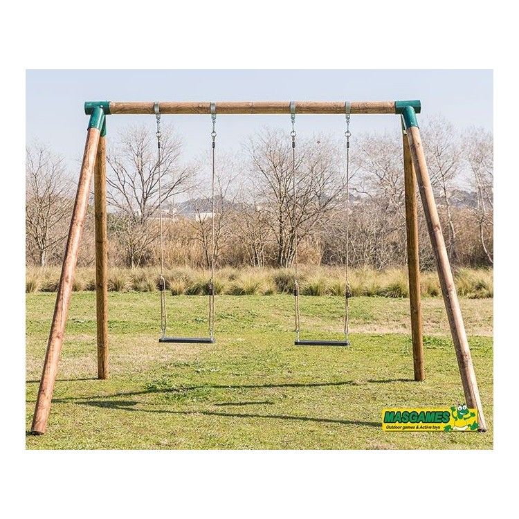 Columpio Doble De Madera Redonda Masgames Fuji Adultos (caucho Y Cuerdas)