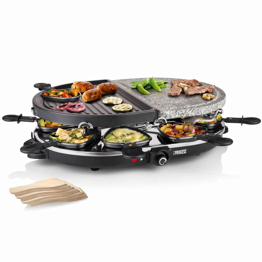 Raclette Con Grill Y Piedra Ovalado Y 8 Sartenes 1200w 162710 Princess