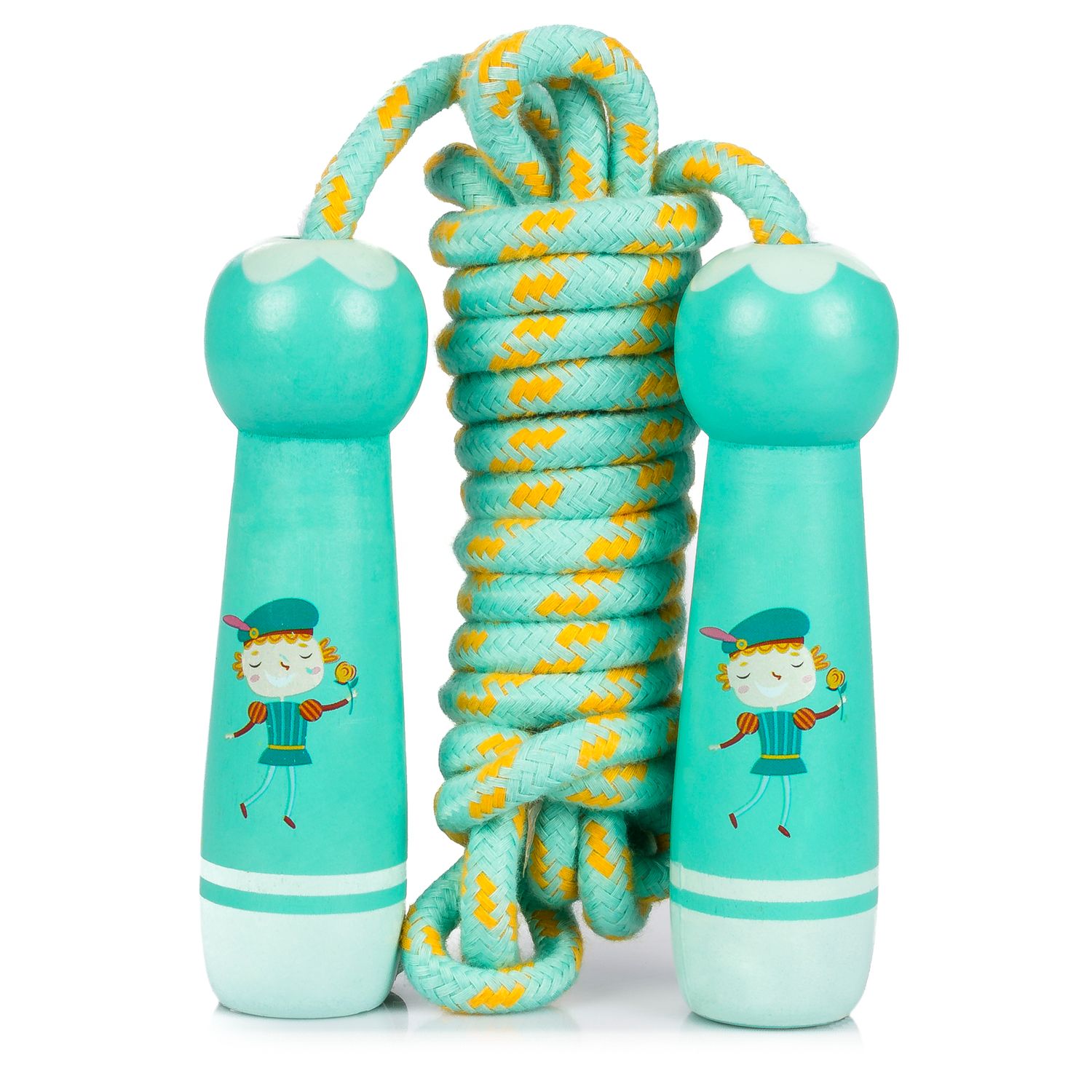 Dam Comba Infantil De Madera Con Simpático Diseño De Príncipe Saltando. Cuerda De 300cm. 300x3x10,6 Cm. Color: Verde Aguamarina