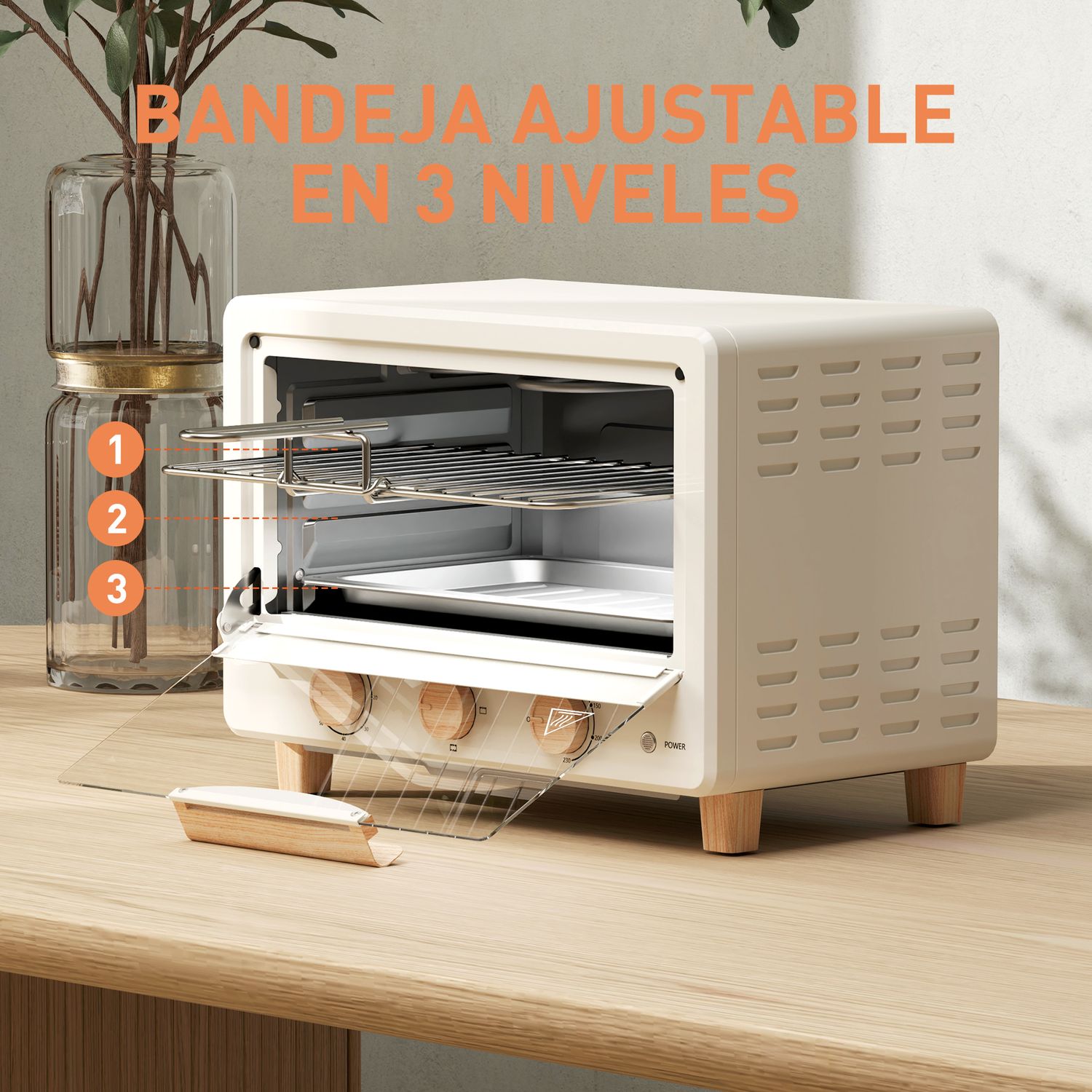 Horno Eléctrico De Sobremesa 16l 1400w Con Puerta De Vidrio Homcom